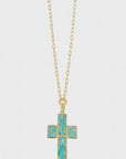 GAS BIJOUX - SAUTOIR CROIX serti doré à l'or fin - TURQUOISE