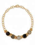GAS BIJOUX - COLLIER SIRENA doré à l'or fin - Labradorite, Onyx noir et Quartz fumé et Jaspe Dalmatien