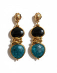 GAS BIJOUX - Boucles d'oreilles SIRENA dorées à l'or fin - Onyx et Apatite