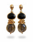 GAS BIJOUX - Boucles d'oreilles dorées à l'or fin - Onyx et Labrodorite