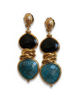 GAS BIJOUX - Boucles d'oreilles SIRENA dorées à l'or fin - Onyx et Apatite