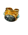 GAS BIJOUX - Bague SIMONE dorée à l'or fin - Jaspe KAMBALA et aventurine taille S