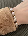 GAS BIJOUX - BRACELET LYRE GM doré à l'or fin - Nacre blanche et oeil de tigre