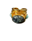 GAS BIJOUX - Bague SIMONE dorée à l'or fin - Jaspe KAMBALA et aventurine taille S