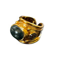 GAS BIJOUX - Bague SIMONE dorée à l'or fin - JASPE VERT FONCE et LABRADORITE TAILLE M